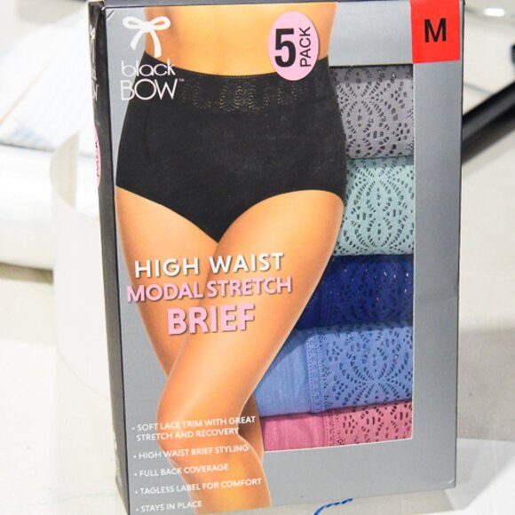 black BOW 5 PACK size M HIGH WAIST MODAL STRETCH BRIEF - Picture 1 of 4